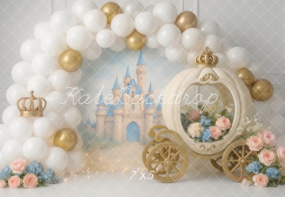 Kate Märchen Schloss Kutsche Ballonbogen Hintergrund Entworfen von Ashley Paul