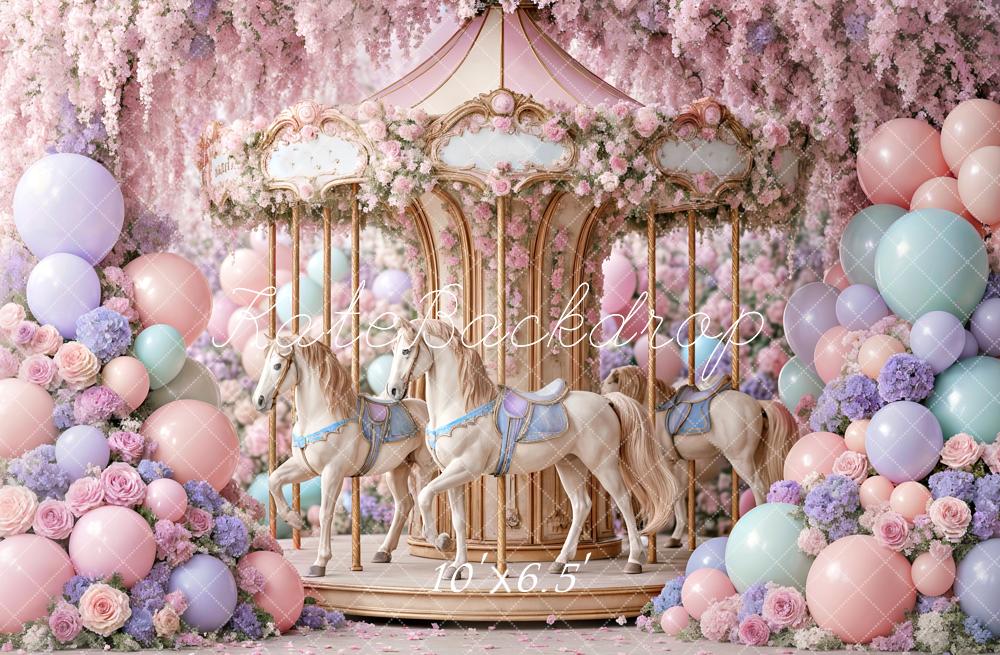 Kate Kinder Karussell Blumen Pastell Hintergrund Entworfen von Ashley Paul - Kate Backdrop.de