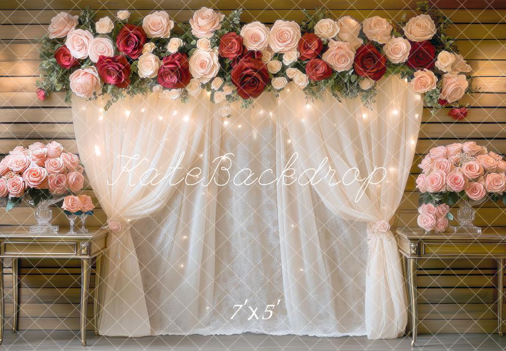 Kate Hochzeit Rosen Blumen Vorhang Hintergrund Entworfen von Mini MakeBelieve - Kate Backdrop.de