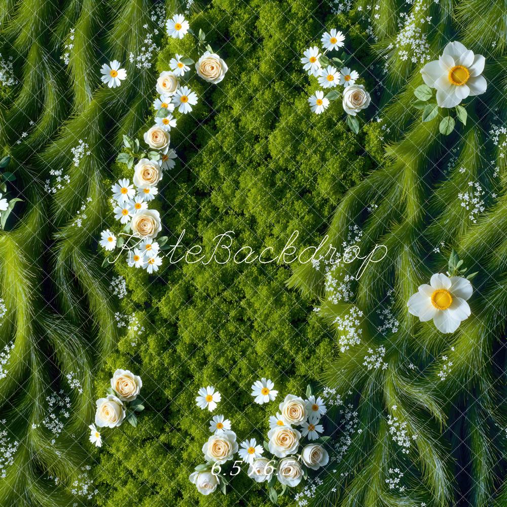 Kate Frühling Gänseblümchen Moos Grün Hintergrund Entworfen von Mini MakeBelieve - Kate Backdrop.de