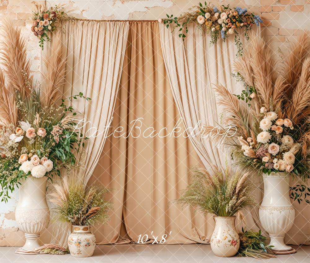 Kate Boho Hochzeit Pampasgras Blumen Vintage Fleece Hintergrund Entworfen von Emetselch