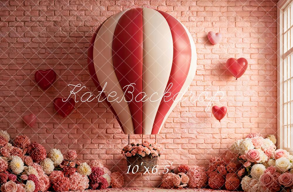 Kate Valentinstag Heißluftballon Herzen Blumen Rosa Hintergrund Entworfen von Emetselch
