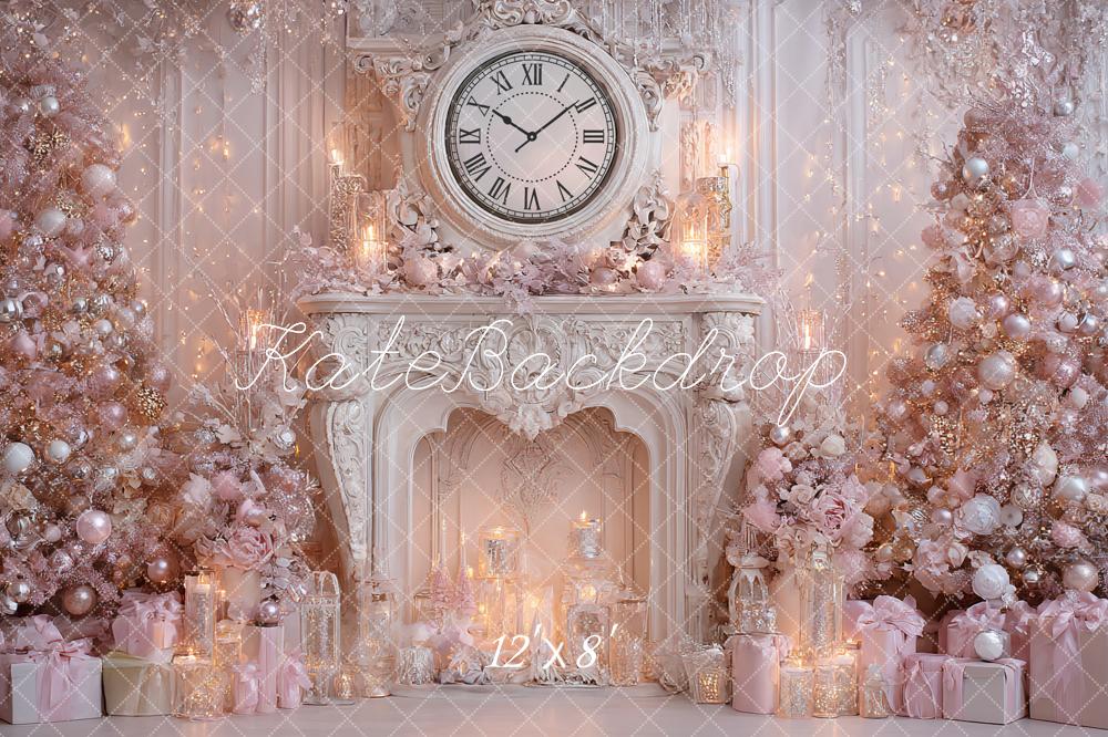 Kate Weihnachten Kamin Uhr Rosa Hintergrund Entworfen von Ashley Paul