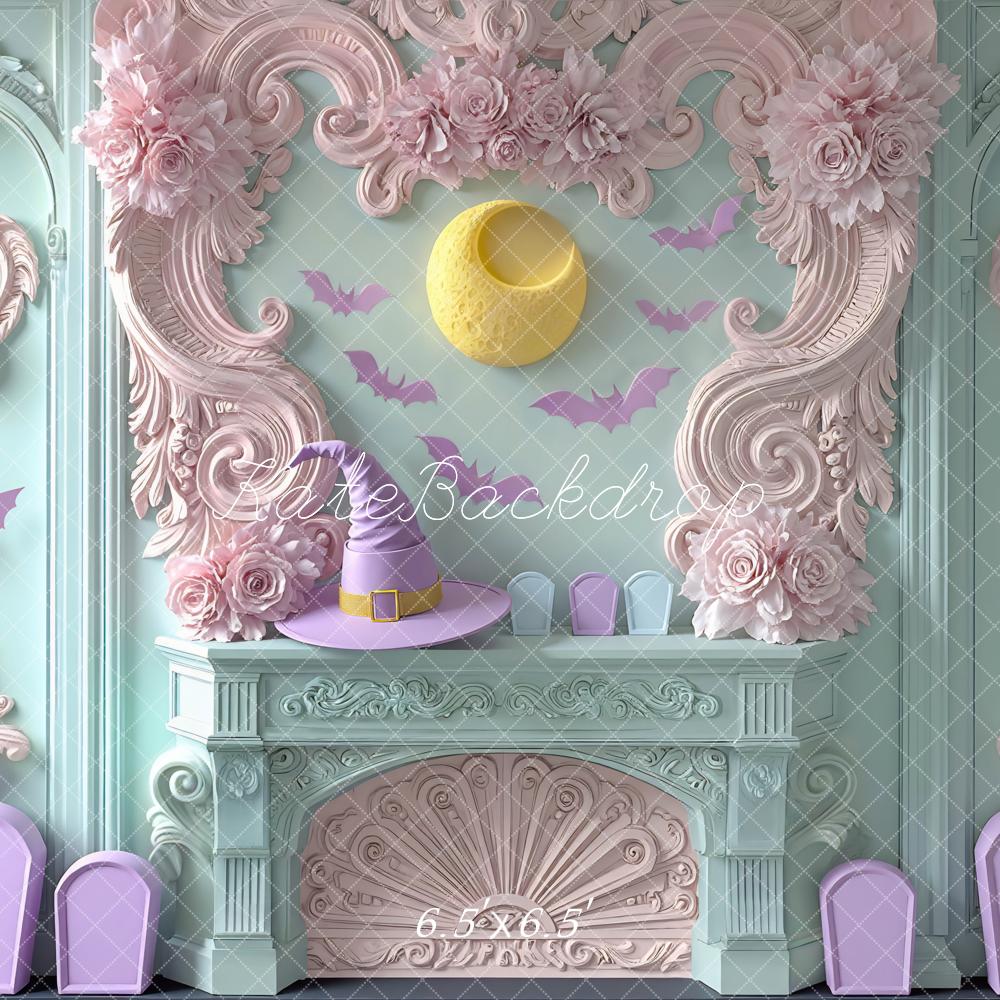 Kate Halloween Kamin Fledermäuse Pastell Hintergrund Entworfen von Mini MakeBelieve