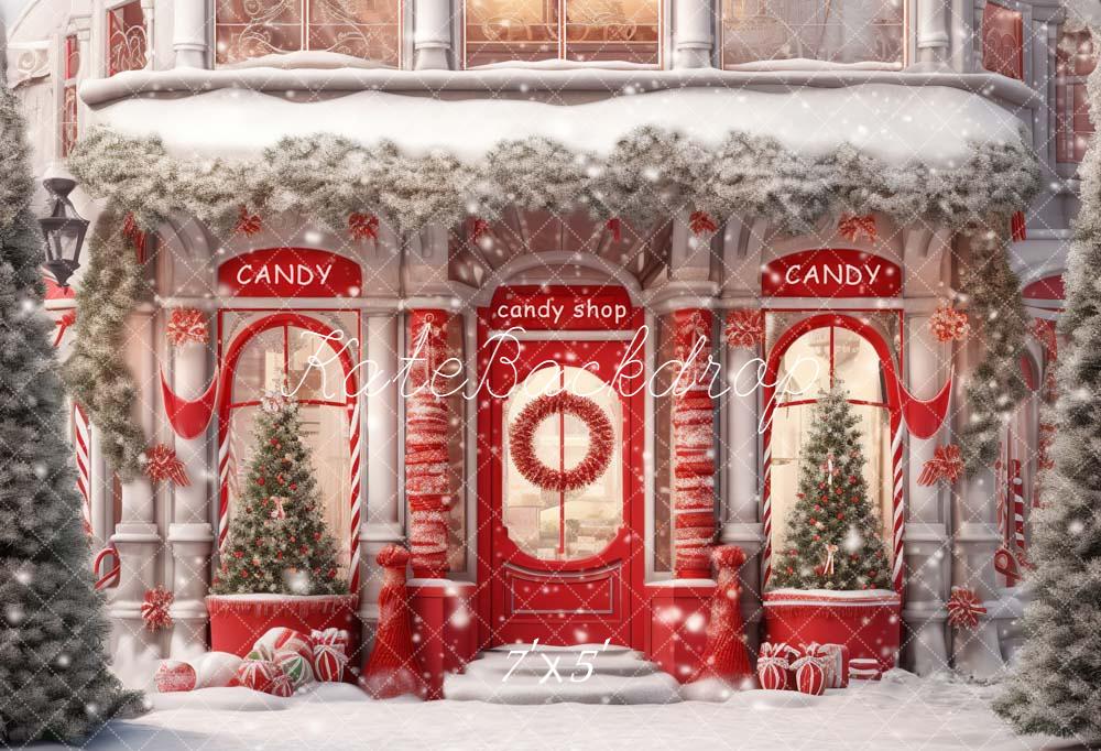 Kate Weihnachten Zuckerladen Schnee Rot Hintergrund Entworfen von Emetselch - Kate Backdrop.de