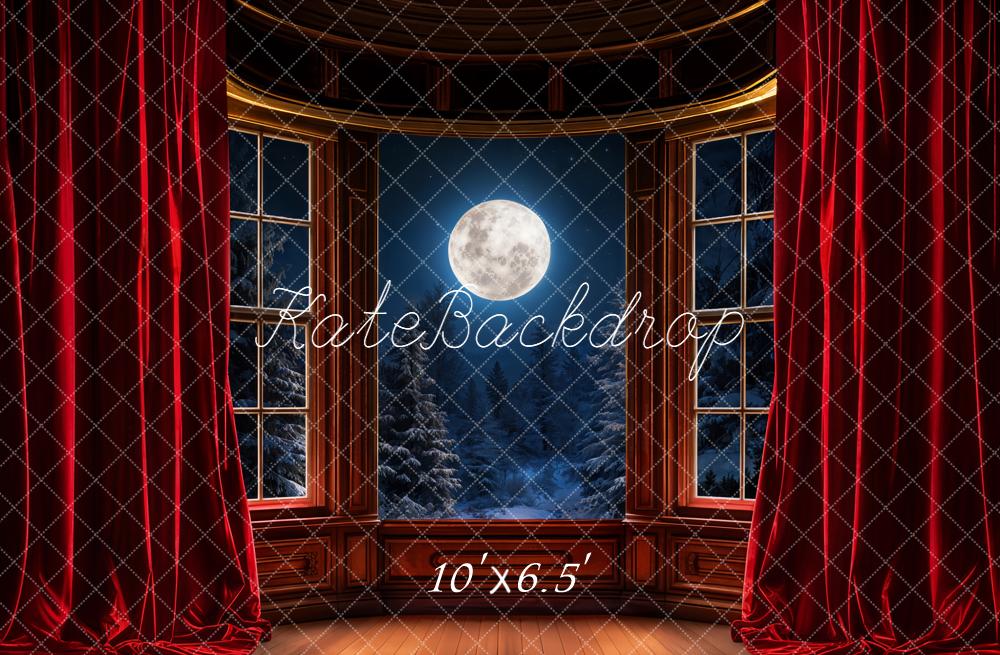 Kate Winter Vollmond Fenster Rot Fleece Hintergrund Entworfen von Emetselch - Kate Backdrop.de