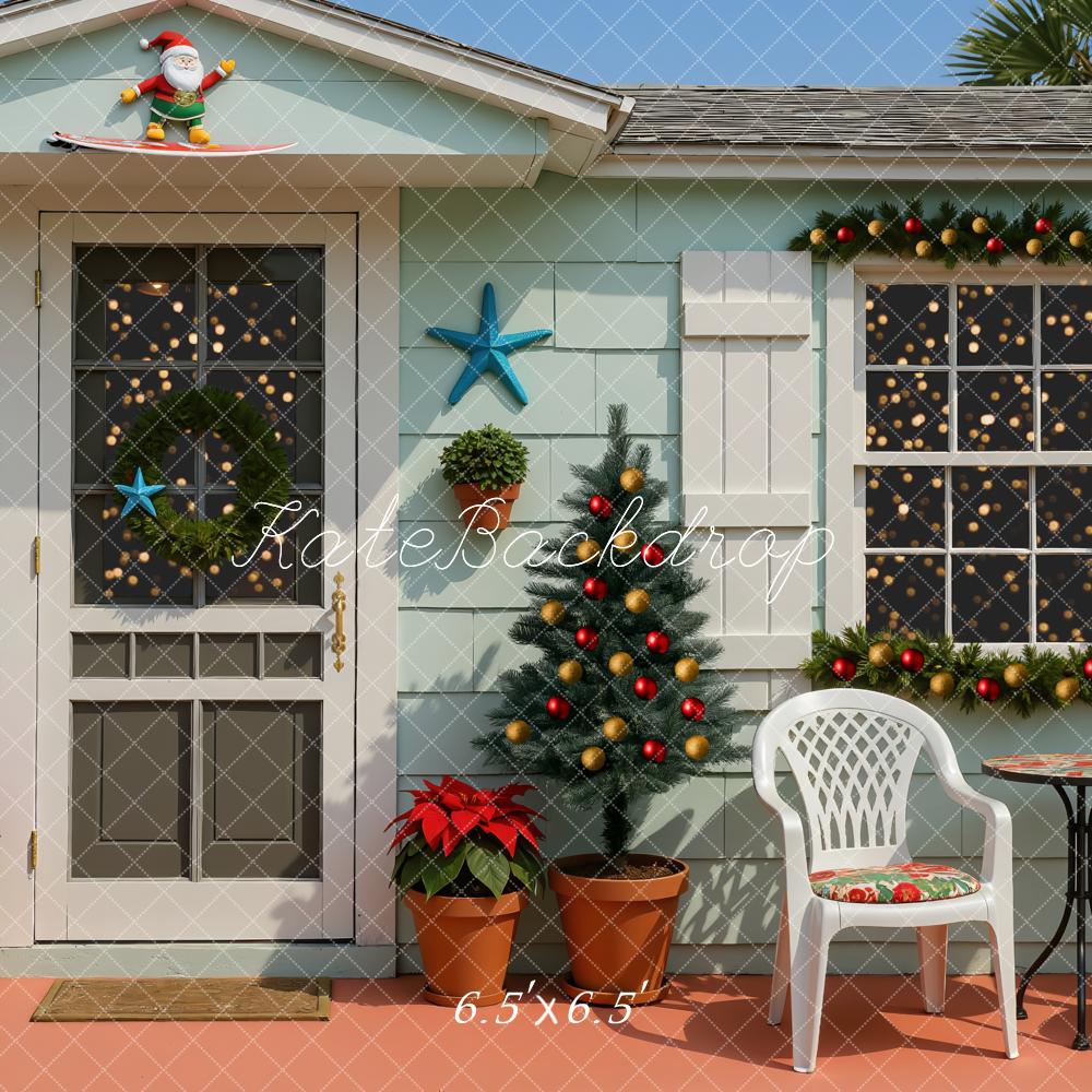 Kate Weihnachten Haus Garten Türkis Hintergrund Entworfen von Mini MakeBelieve - Kate Backdrop.de
