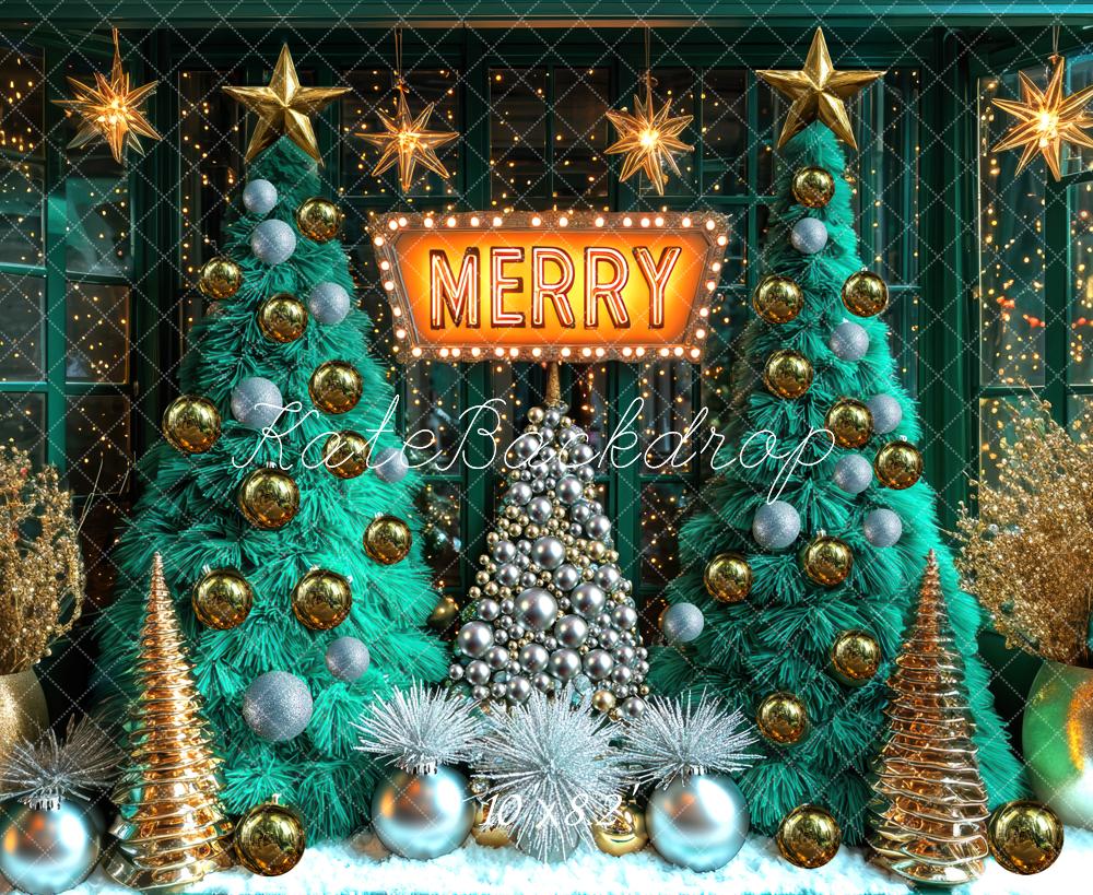 Kate Weihnachten Tannenbäume Kugeln Gold Hintergrund Entworfen von Mini MakeBelieve - Kate Backdrop.de