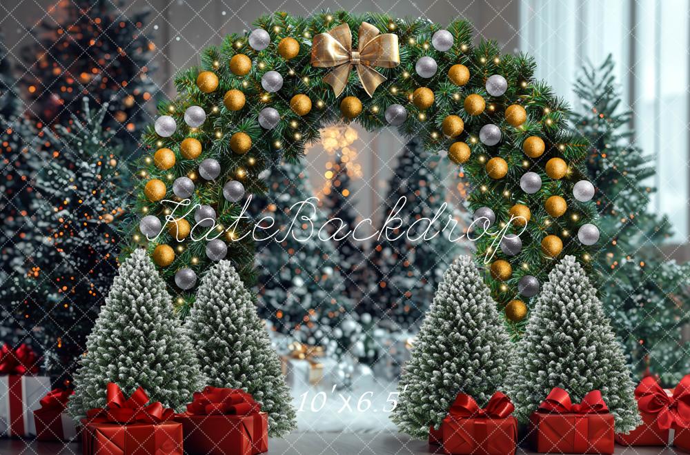 Kate Weihnachten Blumenbogen Geschenkboxen Grün Hintergrund Entworfen von Mini MakeBelieve - Kate Backdrop.de