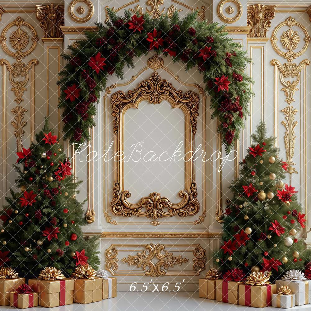 Kate Weihnachten Baum Geschenke Gold Hintergrund Entworfen von Mini MakeBelieve - Kate Backdrop.de