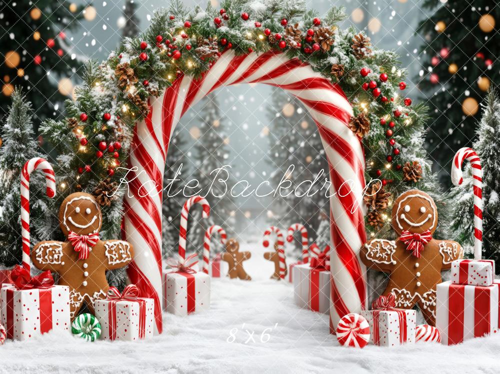 Kate Weihnachten Zuckerstangen Bogen Lebkuchenhaus Fleece Hintergrund Entworfen von Emetselch - Kate Backdrop.de