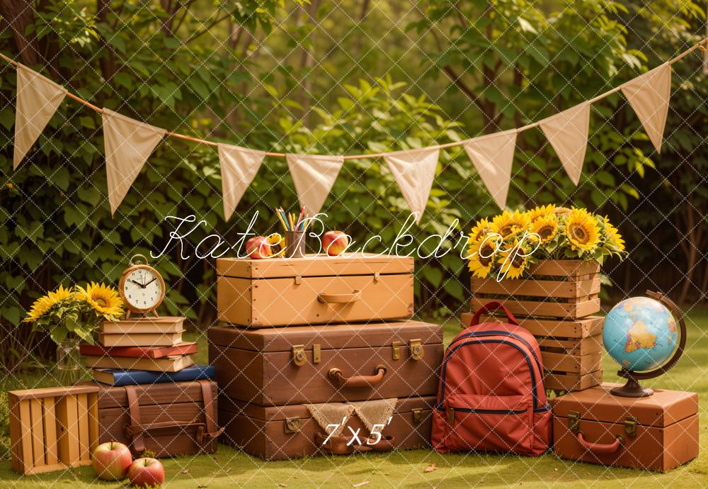 Kate Zurück zur Schule/Abschluss Draußen Sonnenblume Globus Hintergrund Entworfen von Emetselch - Kate Backdrop.de