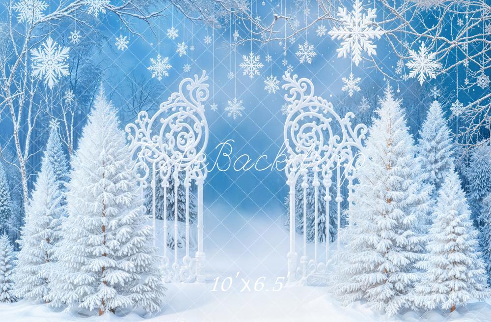 Kate Weihnachten Schneetor Schneeflocken Blau Hintergrund Entworfen von Emetselch - Kate Backdrop.de