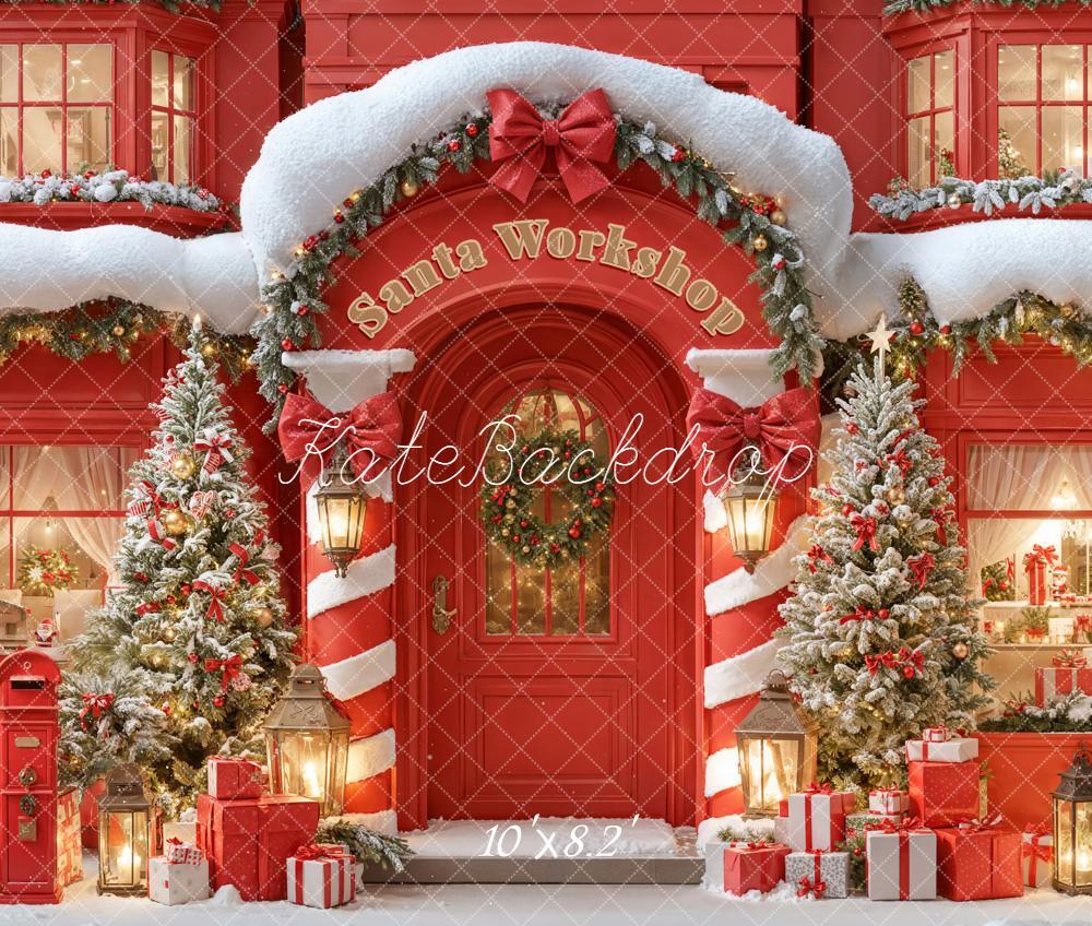 Kate Weihnachten Werkstatt Geschenke Rot Fleece Hintergrund Entworfen von Emetselch - Kate Backdrop.de