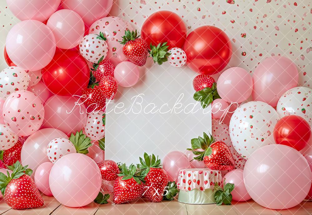 Kate Geburtstag Erdbeeren Luftballons Rosa Hintergrund Entworfen von Emetselch