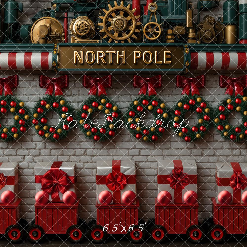 Kate Weihnachten Nordpol Eisenbahn Rot Hintergrund Entworfen von Mini MakeBelieve - Kate Backdrop.de