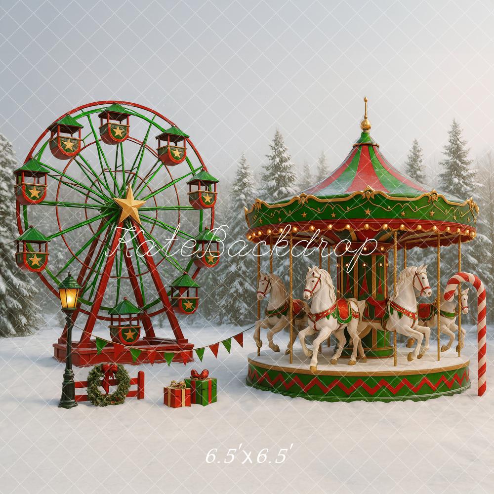 Kate Weihnachten Karussell Riesenrad Schnee Hintergrund Entworfen von Ashley Paul - Kate Backdrop.de