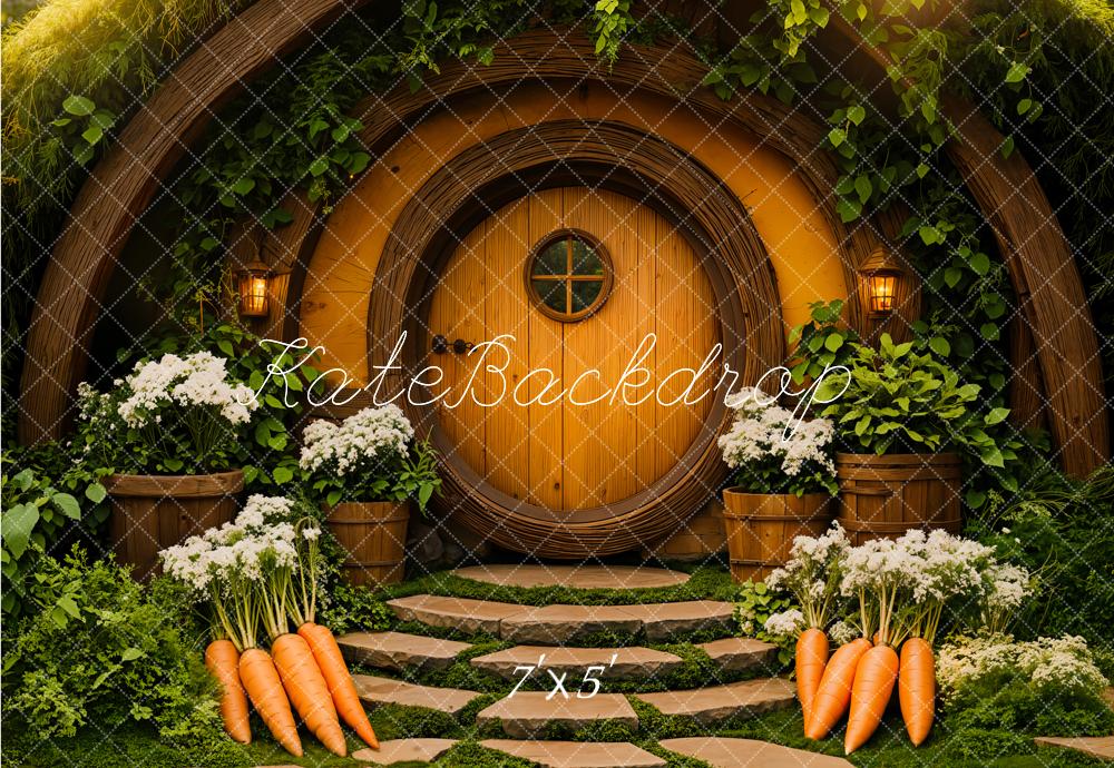 Kate Hobbit Haus Tür Garten Grüne Pflanzen Hintergrund Entworfen von Emetselch - Kate Backdrop.de