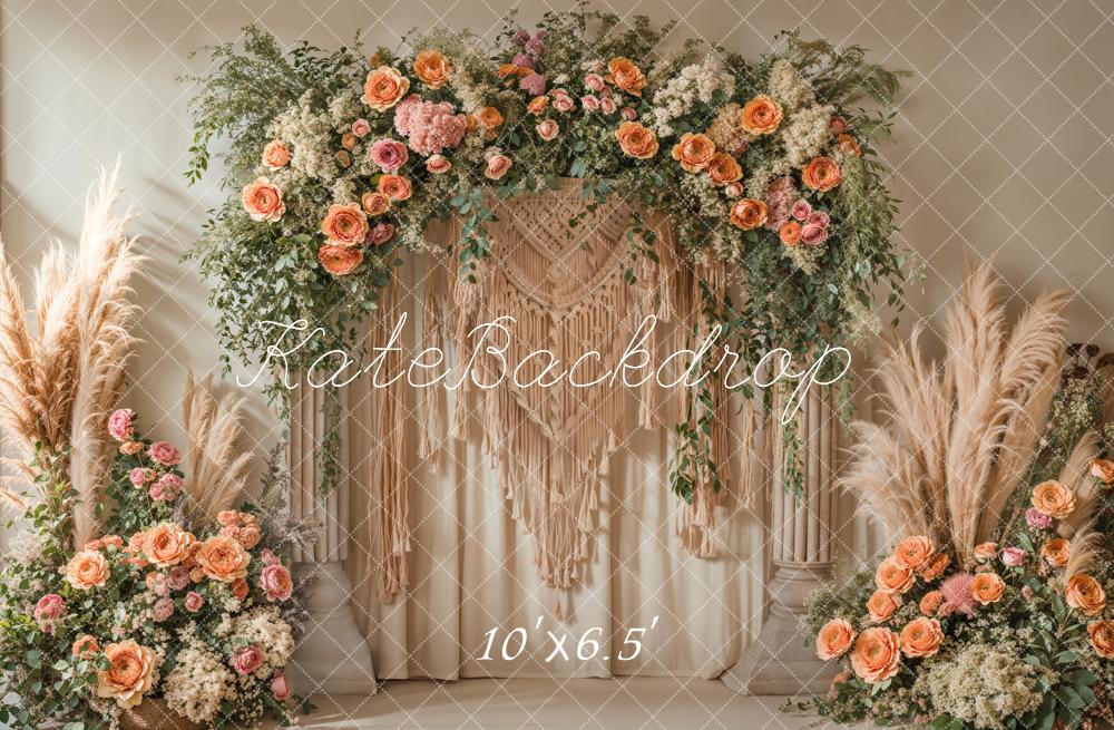 Kate Boho Blumenkranz Makramee Beige Hintergrund Entworfen von Emetselch - Kate Backdrop.de