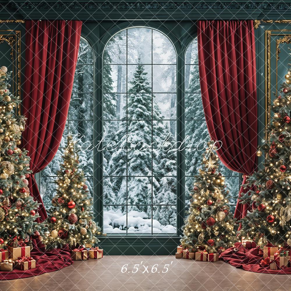 Kate Weihnachten Weihnachtsbaum Fenster Rot Hintergrund Entworfen von Ashley Paul