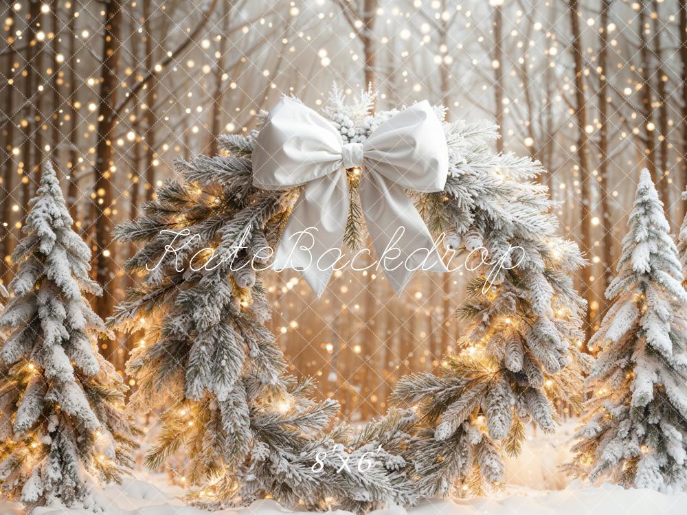Kate Weihnachten Kranz Schneebedeckte Bäume Warmlicht Fleece Hintergrund Entworfen von Emetselch - Kate Backdrop.de