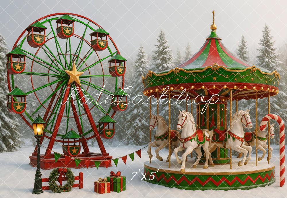 Kate Weihnachten Karussell Riesenrad Schnee Hintergrund Entworfen von Ashley Paul - Kate Backdrop.de