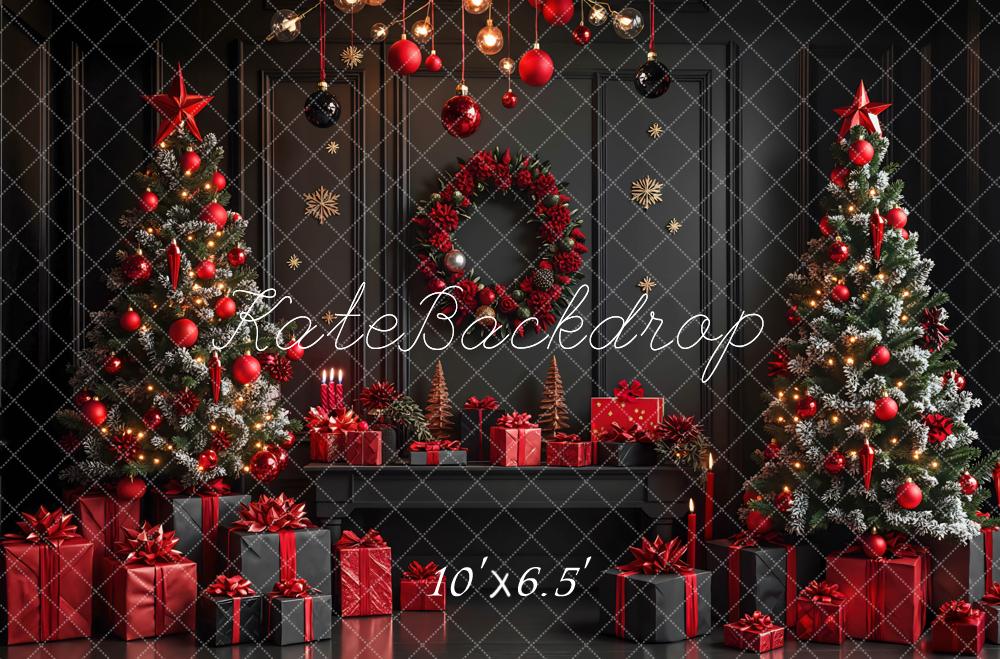Kate Weihnachten Weihnachtsbaum Geschenke Schwarz Rot Hintergrund Entworfen von Mini MakeBelieve