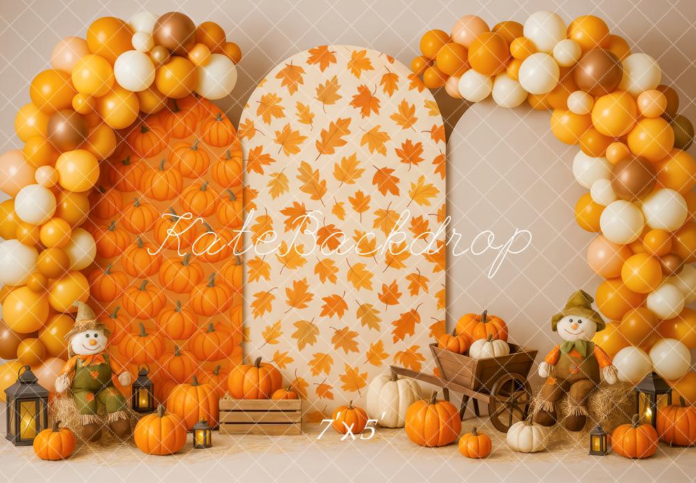 Kate Herbst Kürbis Blätter Ballons Hintergrund Entworfen von Patty Roberts - Kate Backdrop.de