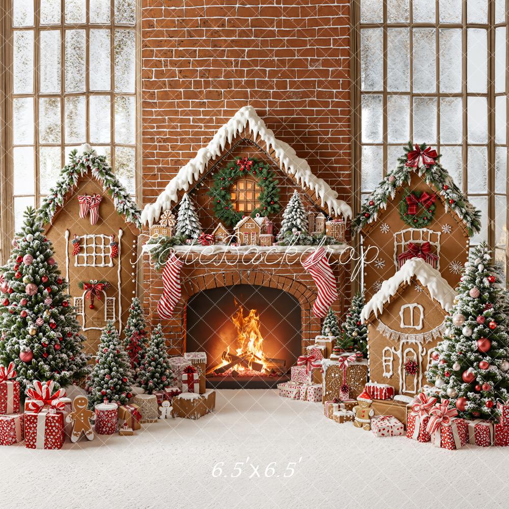 Kate Weihnachten Lebkuchenhaus Kamin Rot Hintergrund Entworfen von Emetselch - Kate Backdrop.de
