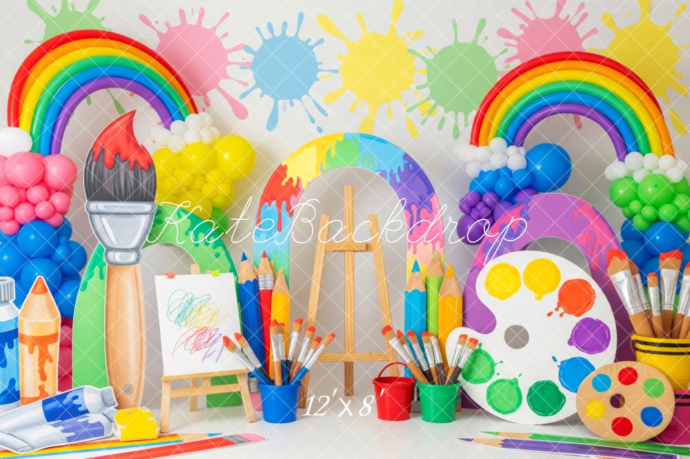 Kate Kinder Malen Regenbogen Bunt Hintergrund Entworfen von Patty Roberts