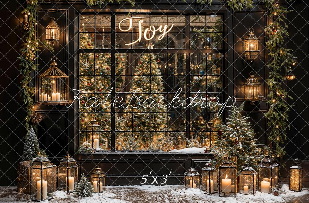 Kate Winter Weihnachten Schwarz Gerahmtes Fenster Retro Wand Hintergrund Entworfen von Emetselch - Kate Backdrop.de