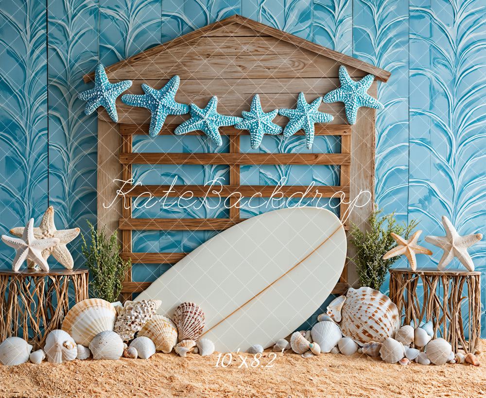 Kate Sommer Seesterne Muscheln Blau Hintergrund Entworfen von Emetselch