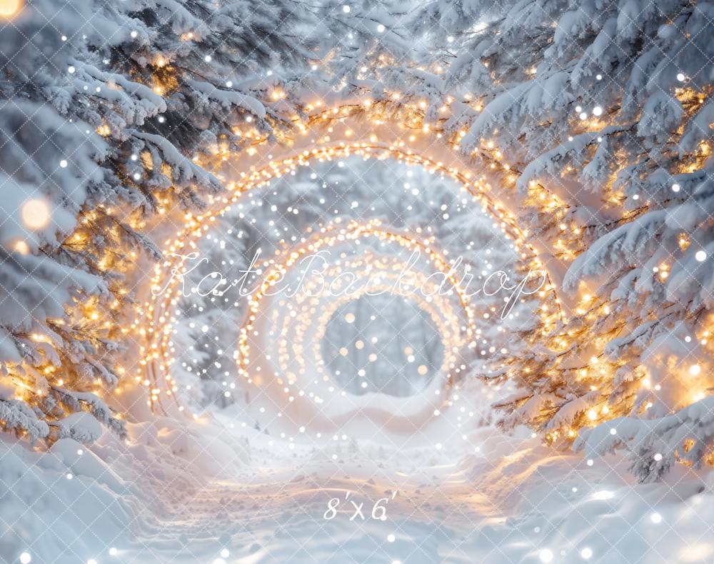 Kate Weihnachten Schneebäume Lichterbogen Winter Fleece Hintergrund Entworfen von Emetselch