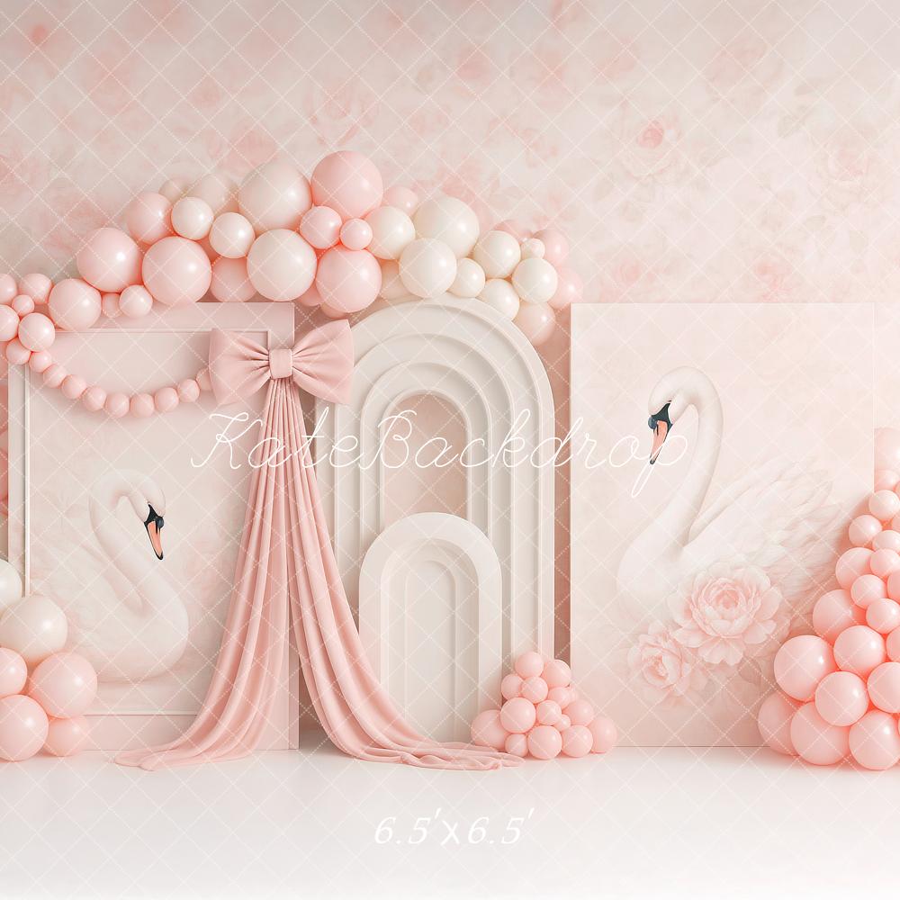 Kate Schwan Ballons Bogen Rosa Hintergrund Entworfen von Ashley Paul - Kate Backdrop.de
