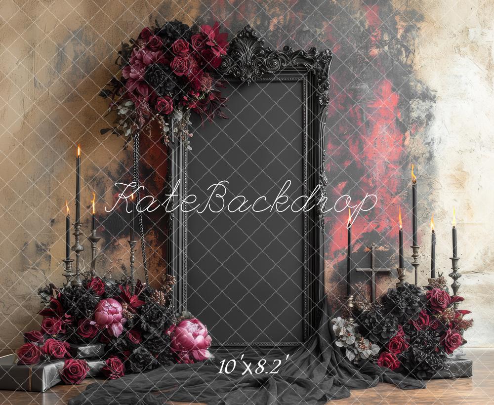Kate Gothic Spiegel Blumen Kerzen Dunkel Hintergrund Entworfen von Mini MakeBelieve - Kate Backdrop.de