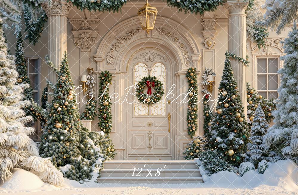 Kate Weihnachten Dekorierte Tür Winter Fleece Hintergrund Entworfen von Emetselch - Kate Backdrop.de