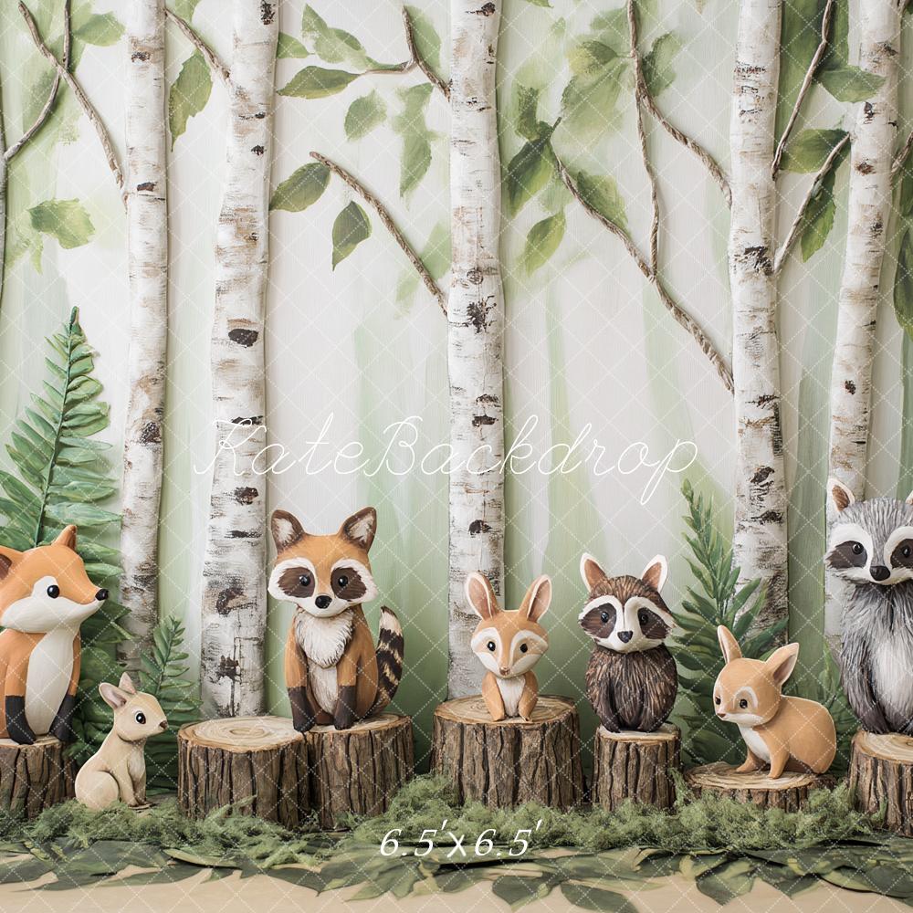 Kate Wald Tiere Birken Holzstämme Hintergrund Entworfen von Patty Roberts - Kate Backdrop.de