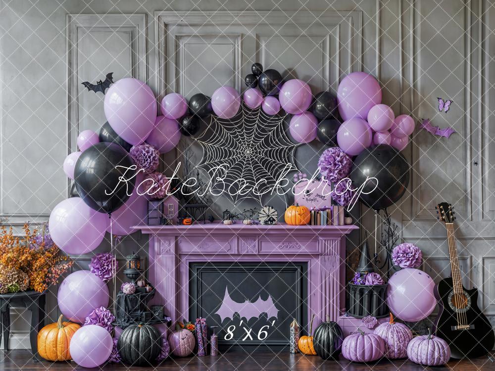 Kate Halloween Kamin Ballons Lila Fleece Hintergrund Entworfen von Emetselch - Kate Backdrop.de