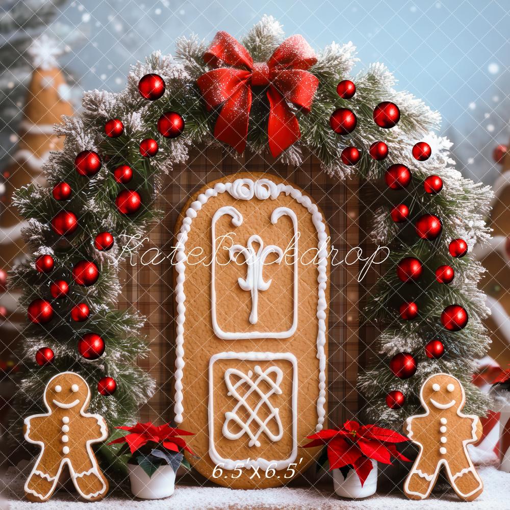 Kate Weihnachten Lebkuchenhaus Girlande Rot Hintergrund Entworfen von Mini MakeBelieve - Kate Backdrop.de