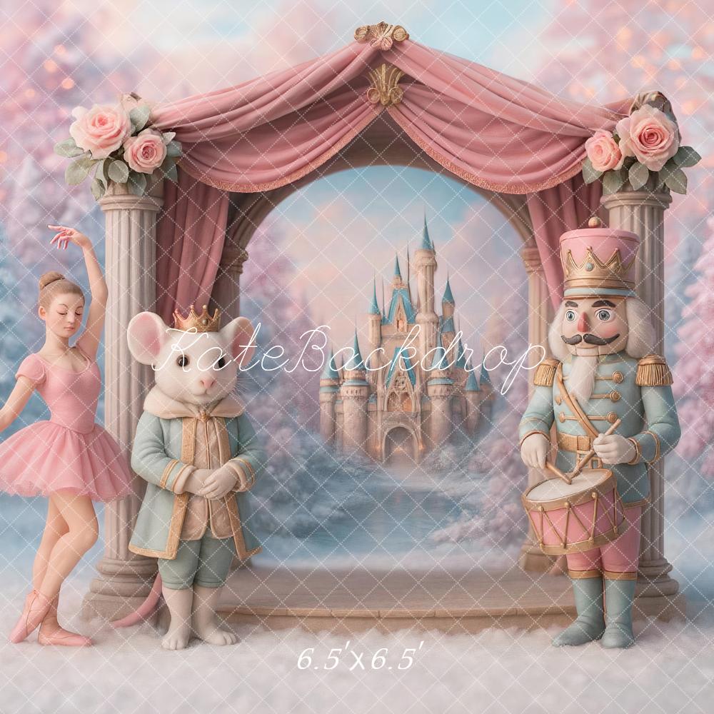 Kate Weihnachten Nussknacker Schloss Pastell Hintergrund Entworfen von Ashley Paul - Kate Backdrop.de