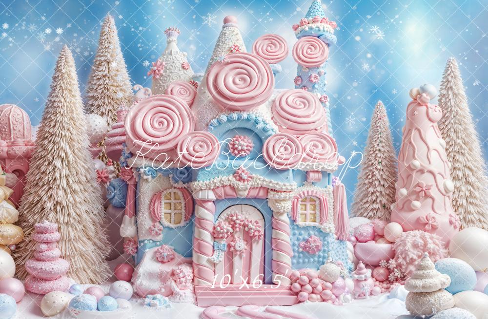 Kate Weihnachten Süßigkeitenhaus Winter Pastell Fleece Hintergrund Entworfen von Emetselch