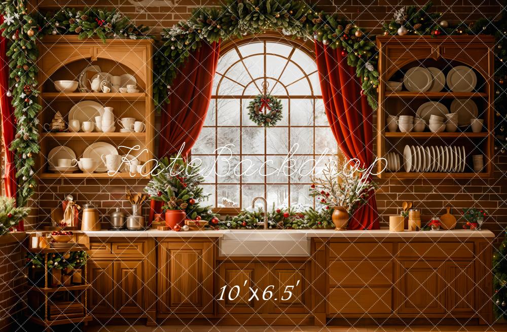 Kate Weihnachten Küche Fenster Dekoration Fleece Hintergrund Entworfen von Emetselch - Kate Backdrop.de