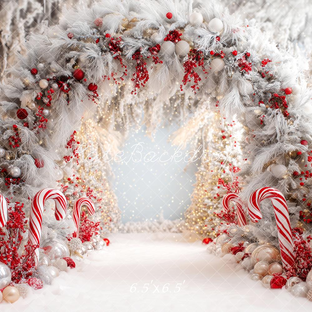 Kate Weihnachten Zuckerstangen Winterwald Weiß Hintergrund Entworfen von Patty Roberts