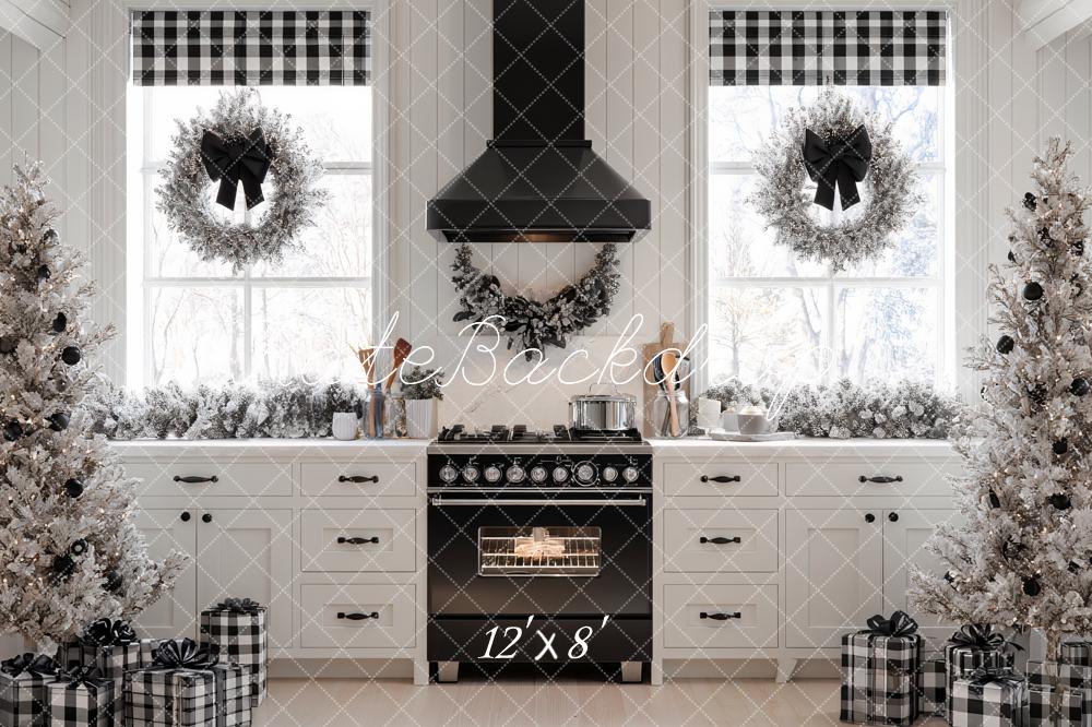 Kate Weihnachten Küche Schwarz Weiß Hintergrund Entworfen von Ashley Paul