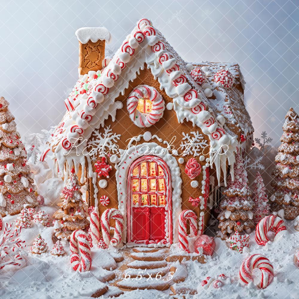 Kate Weihnachten Lebkuchenhaus Zuckerstangen Schnee Hintergrund Entworfen von Chain - Kate Backdrop.de