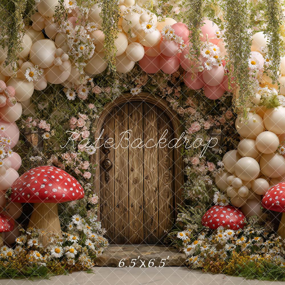 Kate Märchen Tür Ballons Pilze Blumen Hintergrund Entworfen von Ashley Paul