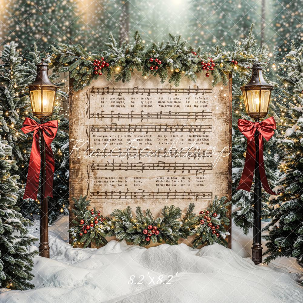 Kate Weihnachten Notenblatt Tannen Schnee Hintergrund Entworfen von Emetselch - Kate Backdrop.de