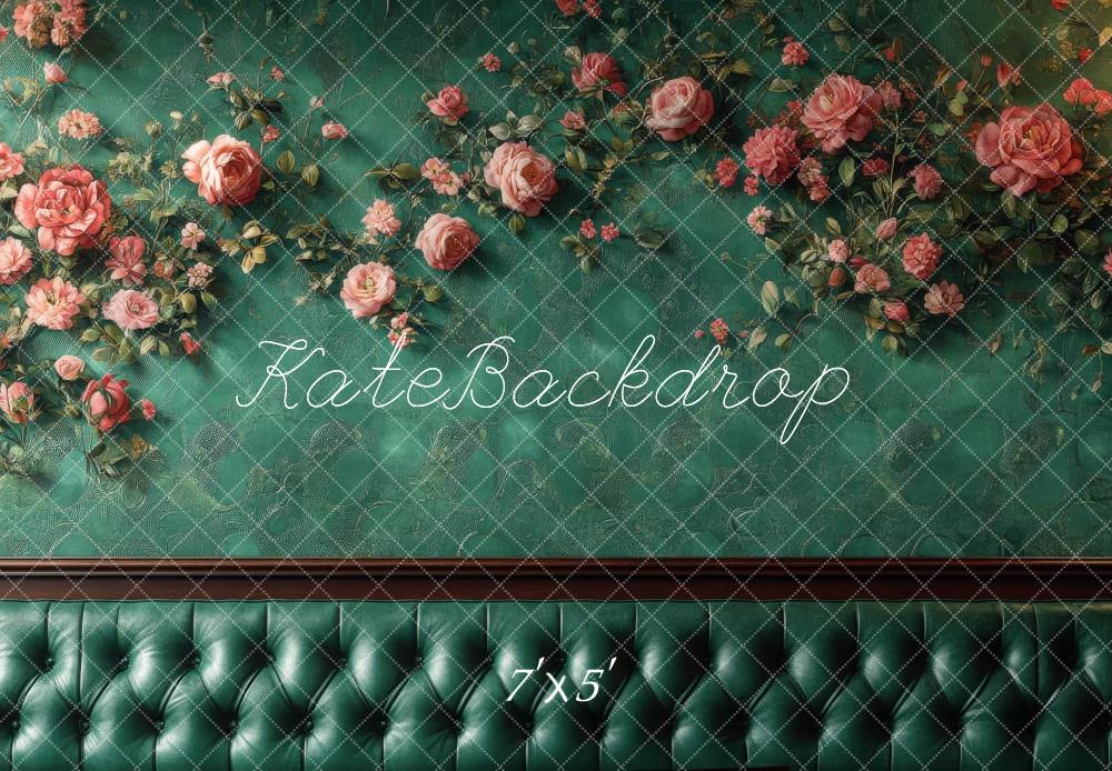 Kate Blume Wand Grün Hintergrund Entworfen von Mini MakeBelieve - Kate Backdrop.de