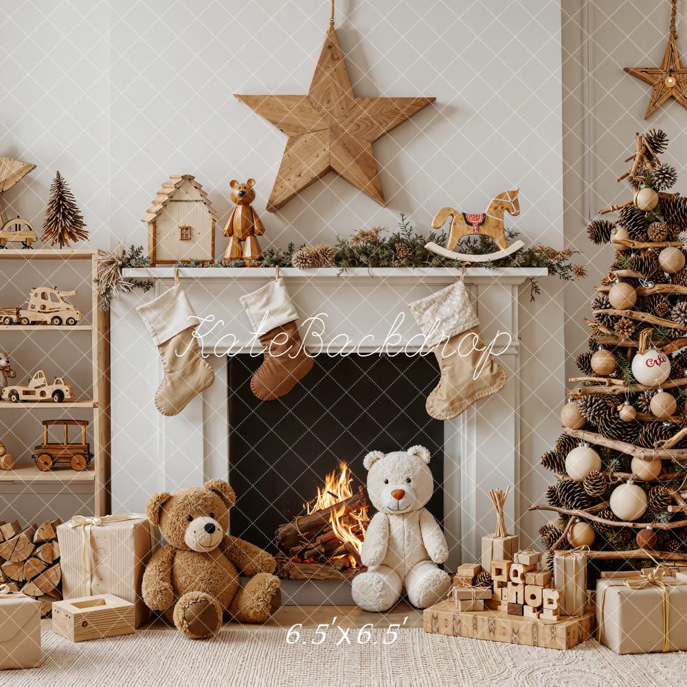 Kate Weihnachten Kamin Weihnachtsbaum Natur Braun Hintergrund Entworfen von Emetselch
