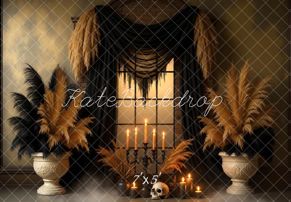Kate Halloween Fenster Kerzen Schädel Hintergrund Entworfen von Mini MakeBelieve - Kate Backdrop.de
